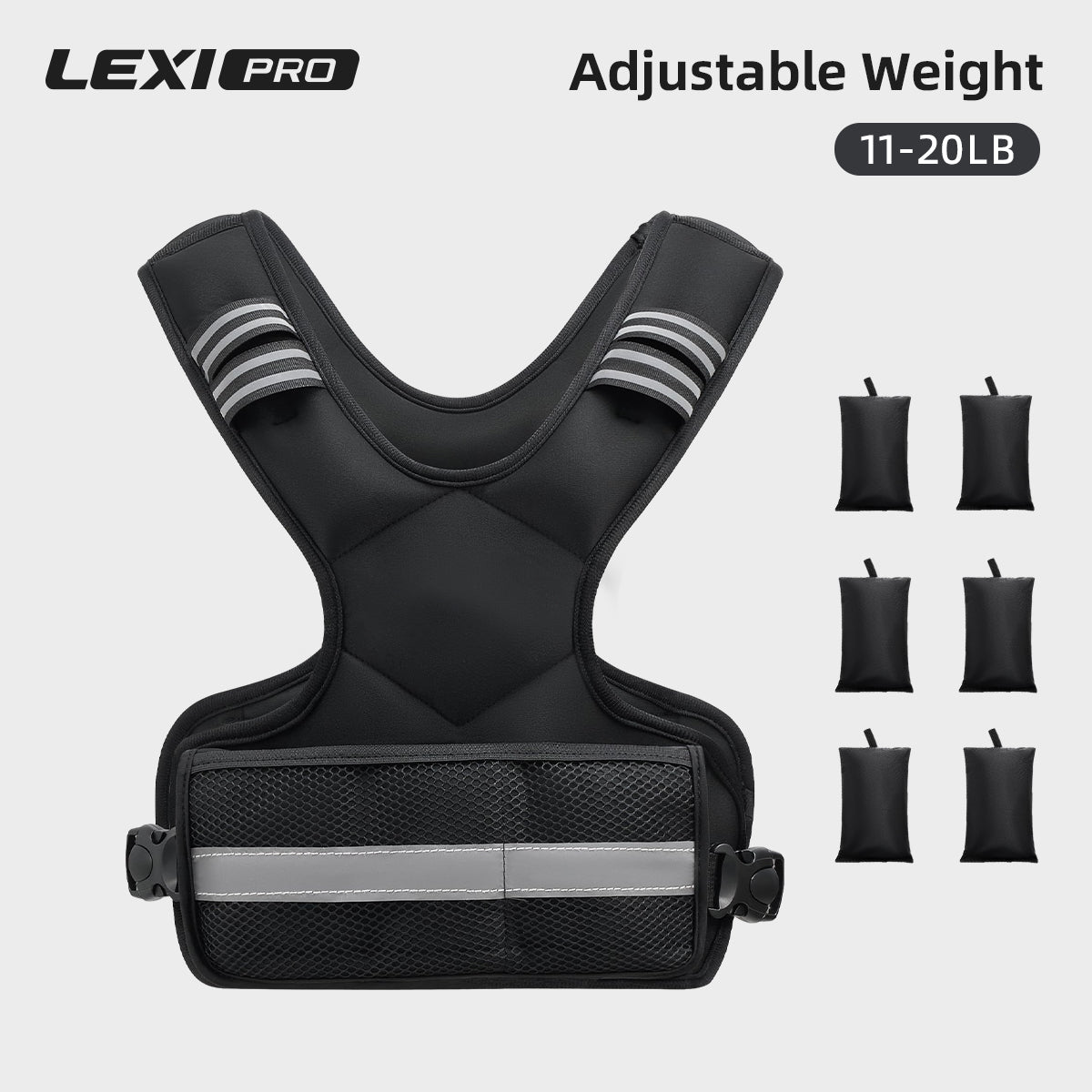 LEXI Weighted Vest for Men & Women | Adjustable Weighted Training Vest (6–20lbs) with Phone Pocket & Reflective Stripes for Running, Rucking & Strength Training